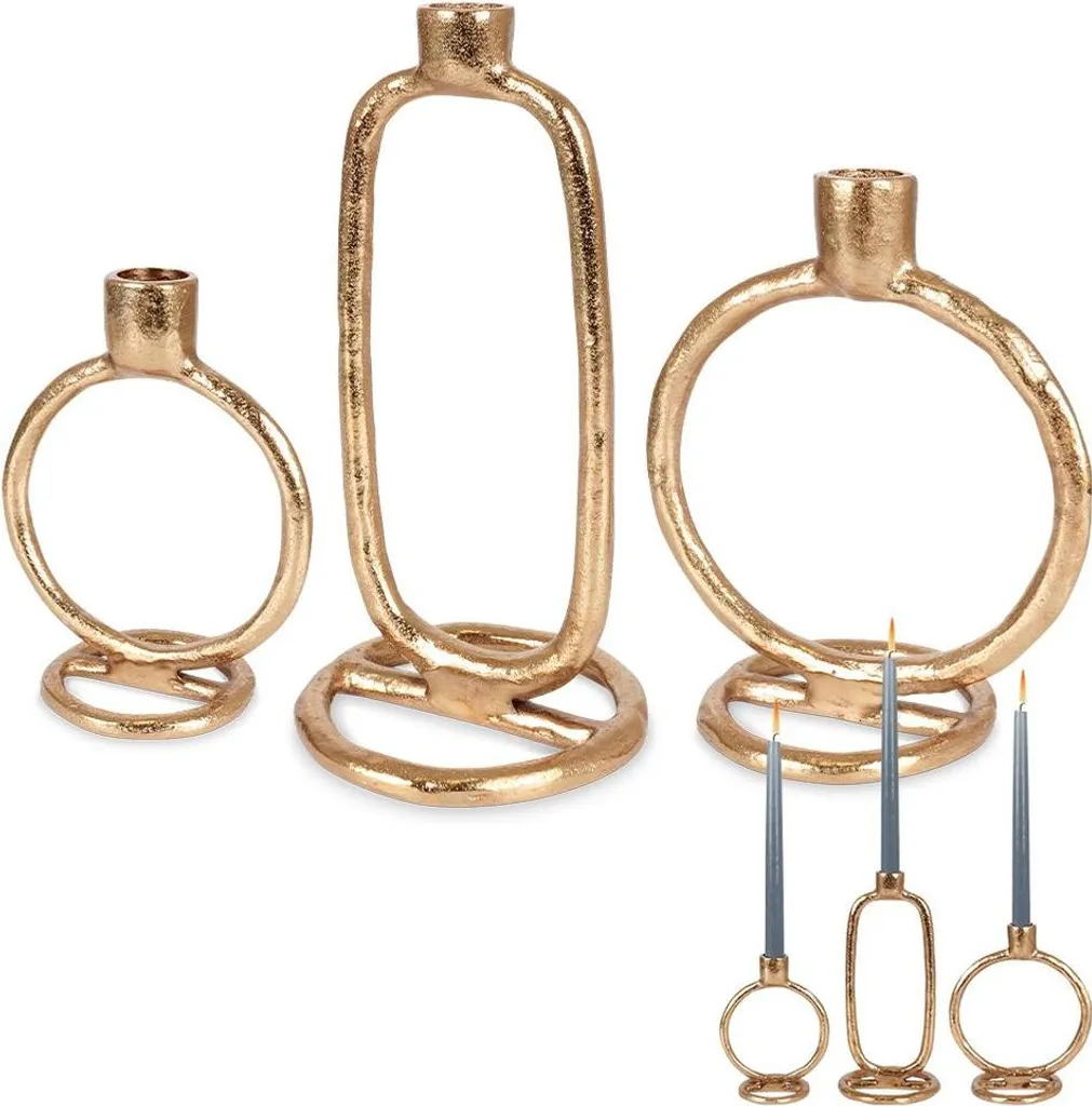 Bougeoirs dorés pour bougies longues en aluminium - Lot de 3 pièces