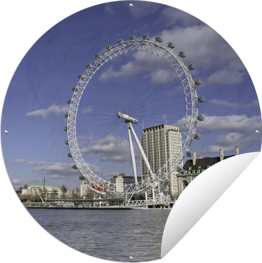 MuchoWow Gartenposter Outdoor-Poster Rund London - Riesenrad - London Eye - Wolken Ø 120 cm Gartendeko Rundes Poster draußen