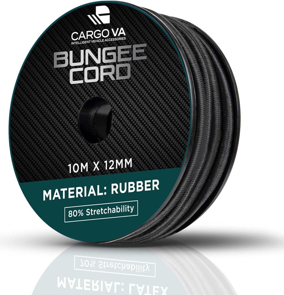 CargoVA Gummiseil 12mm 10m schwarz - Expanderseil 80% Dehnung - Wetterfestes Spannseil für Anhänger, Sonnensegel, Planen uvm