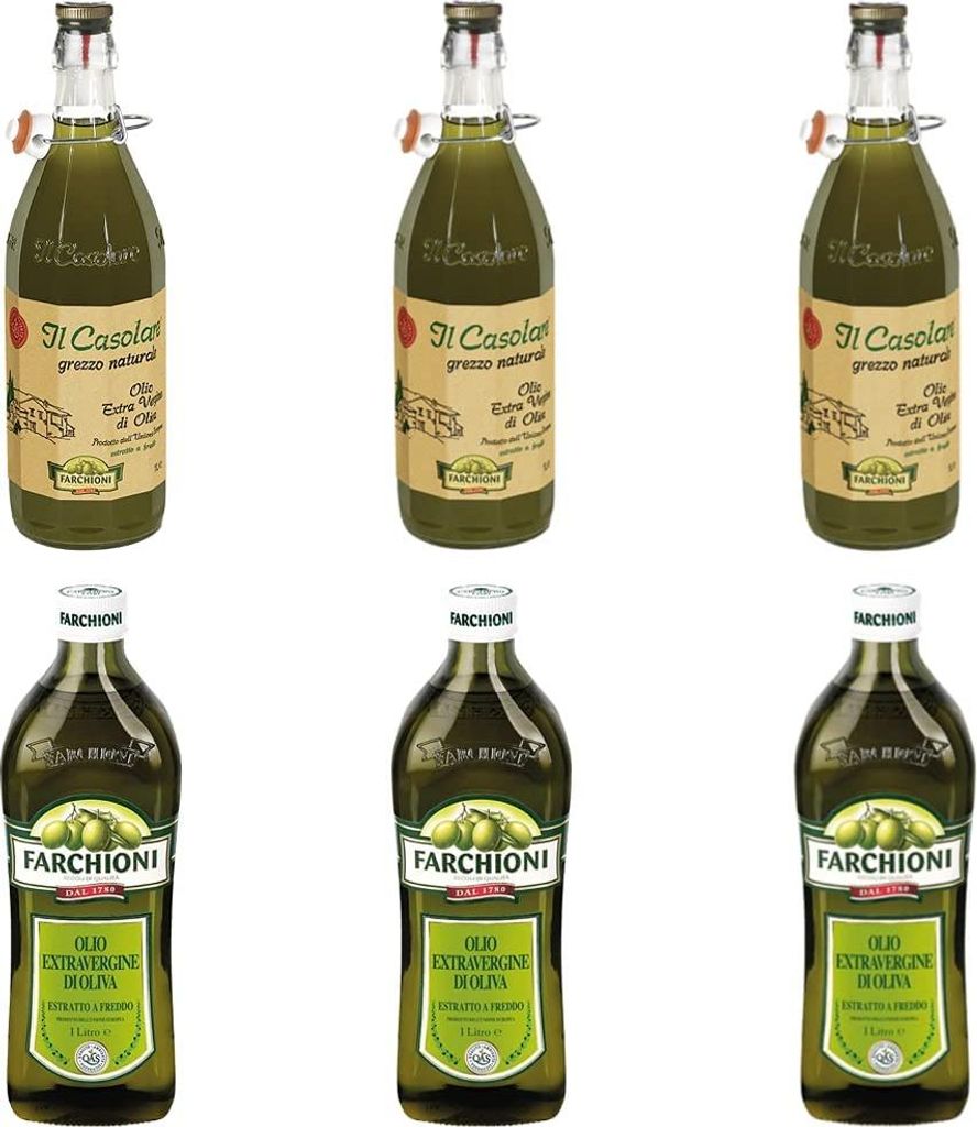 3x Farchioni Natives Olivenöl Extra Il Casolare Grezzo + 3x Farchioni Classico Extra Natives nativ Olive Olivenöl 1L