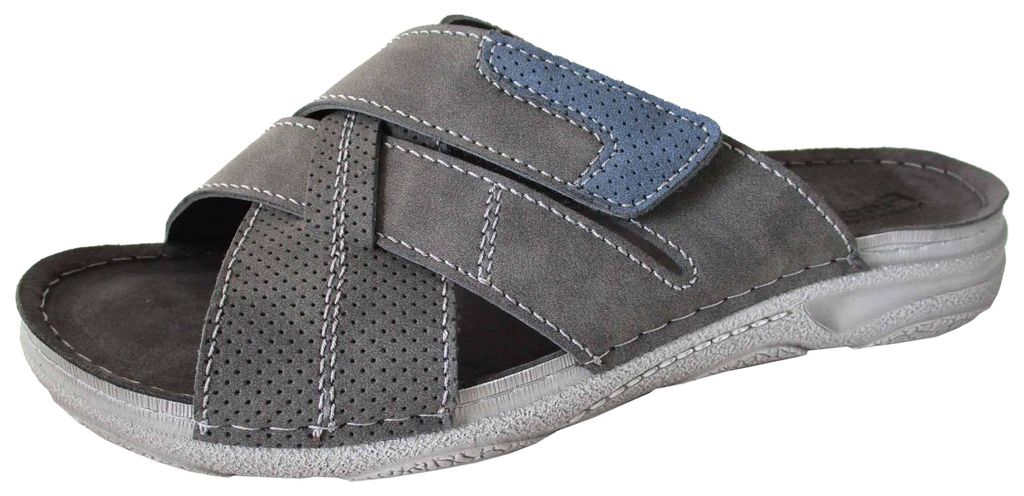 Fischer Herren Pantolette Krezuzriemen mit Farbakzent teils perforiert 566702, Größe:45 EU, Farbe:Schwarz