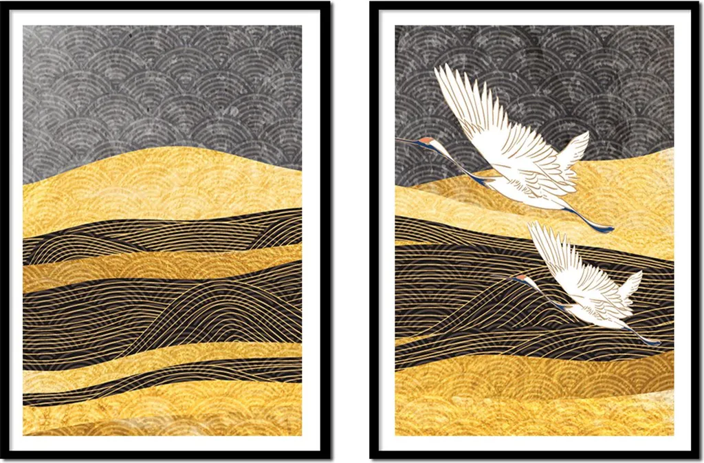 Tableaux Cigognes P2139 Prêts à Poser avec Cadres 53x73cm Set de 2