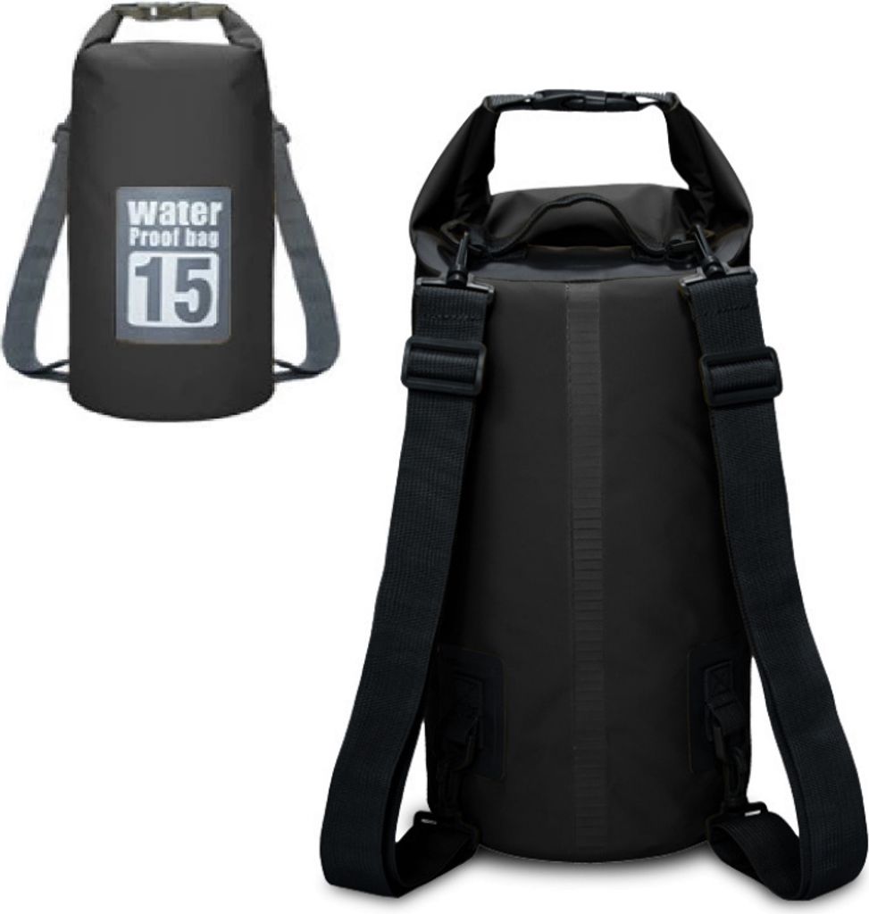 Drybag wasserdichter Seesack, Rollbeutel, Rucksack, Wassersack - schwarz, 15L