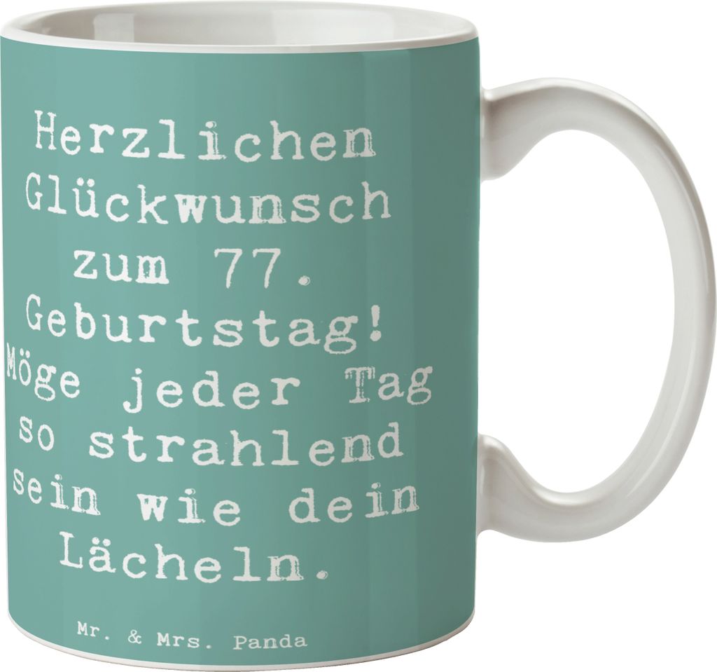Mr. & Mrs. Panda Tasse Spruch 77. Geburtstag Strahlen - Meeresbrise - Geschenk, kaffeebecher keramik, schöne, Feier, Pott, Kaffeepott, Becher, Lä...