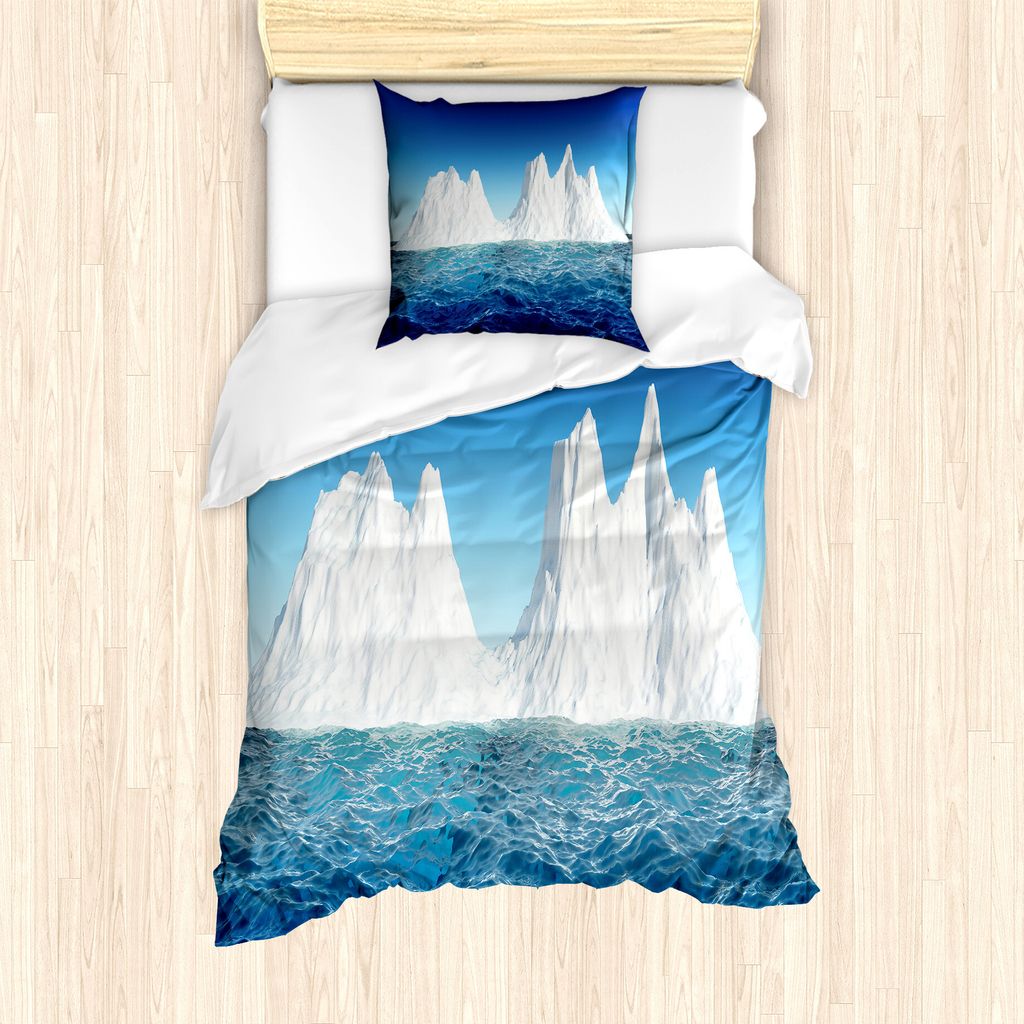 ABAKUHAUS Ice Berg Bettbezug Set für Einzelbetten, Antarktis-Szene in Ocean, Milbensicher Allergiker geeignet mit Kissenbezug, 135 cm x 200 cm - 8...