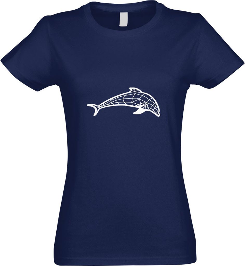 Kiwistar - T-Shirt tailliert - Damen - Navy - Polygon Delfin Figur Tier Art - mit Motiv Bedruckt - Funshirt Design - Sport - Freizeit - Damen - L