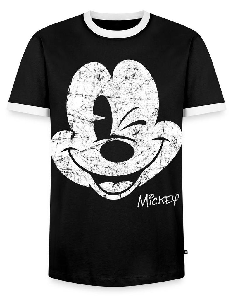 Mickey & Minnie Retro Mickey Mouse Zwinkernd Männer Kontrast T-Shirt, XXL, Schwarz/Weiß