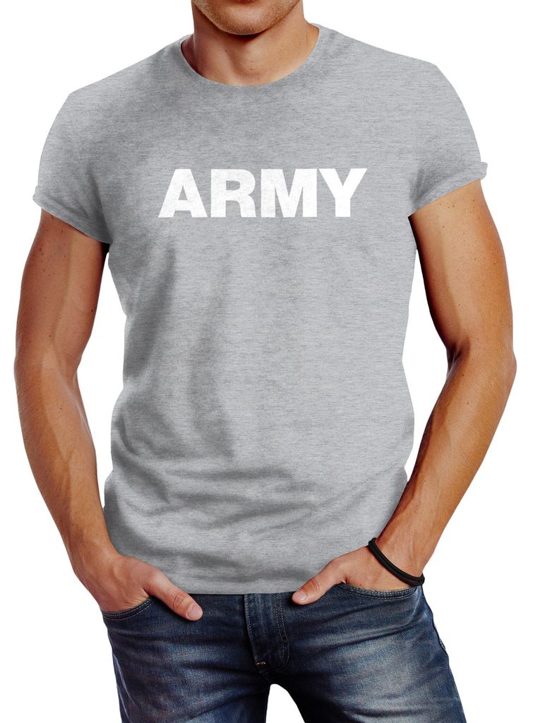 cooles Herren T-Shirt Aufdruck Army Print Fashion Streetstyle Neverless grau/weiß M