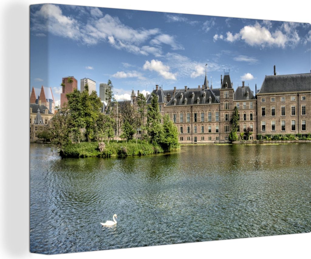 OneMillionCanvasses - Leinwandbilder - 140x90 cm, Den Haag - Teich - Schwan, Wandbilder Kunstdruck Wanddekoration - Foto auf Leinwand - Gemälde ...