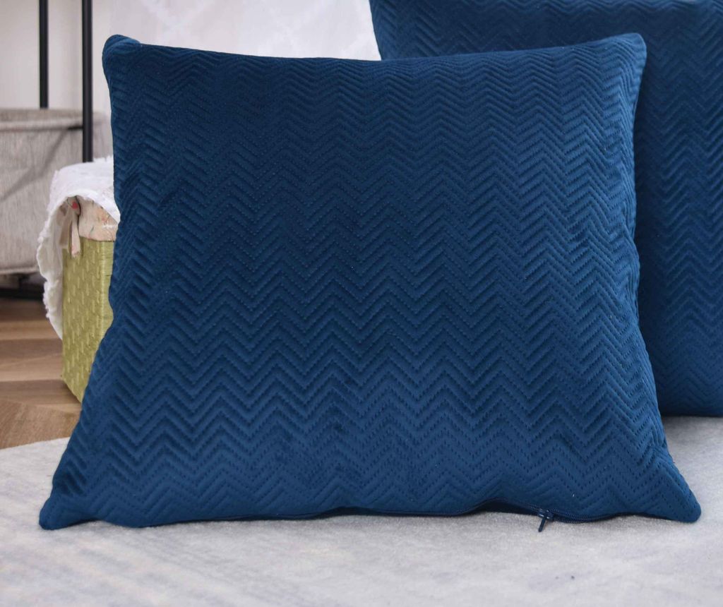 Kissen Dekokissen LxB 45x45 cm Blau Jacquard »GRETA« mit Fischgrät-Design pflegeleicht Reißverschluss weiche 320g Füllung - Vielfältige Farba...