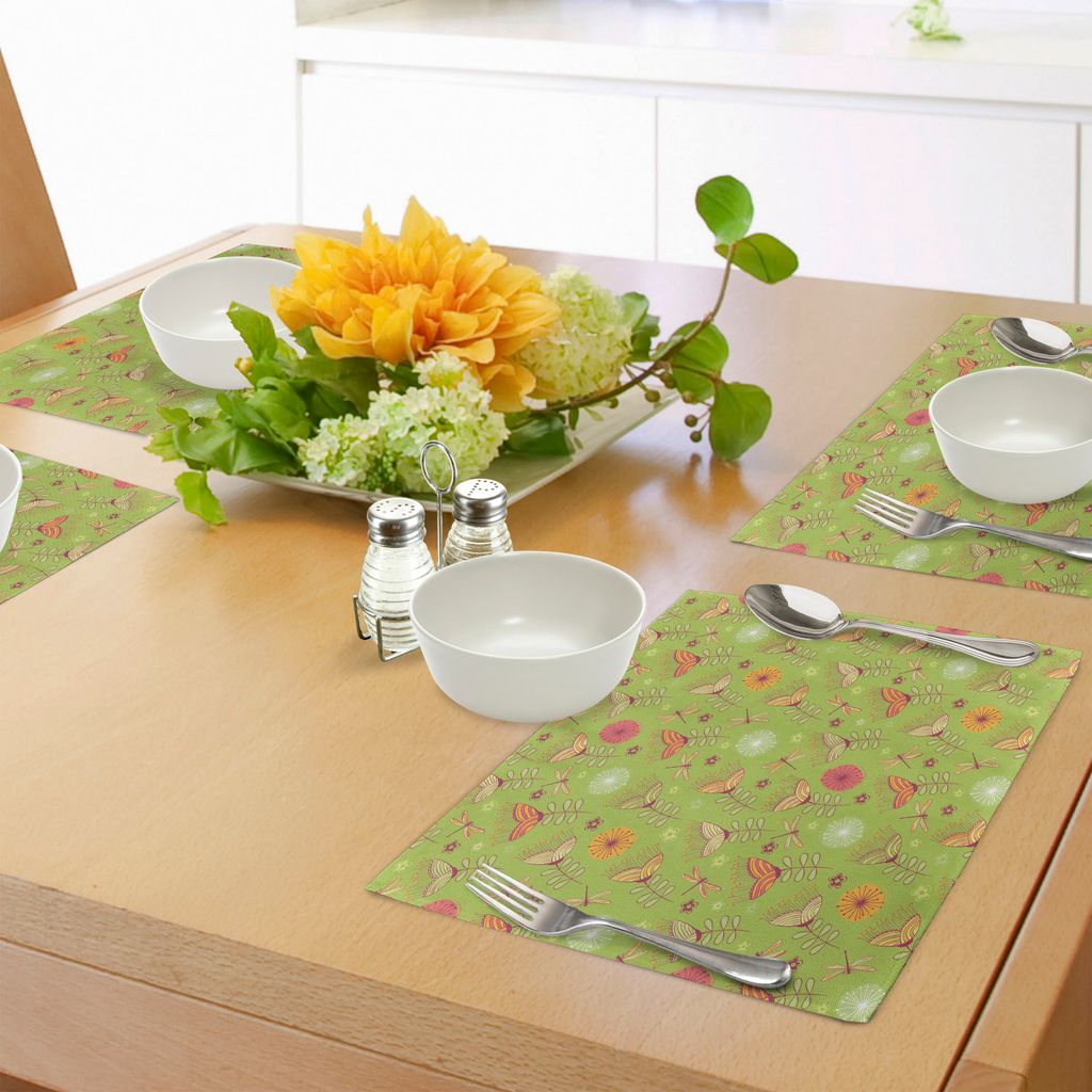 ABAKUHAUS Libelle Platzmatten, Bluebell Blumenmotive mit Pfingstrose Funky Fashioned Boho Retro Artsy Muster drucken, Tiscjdeco aus Farbfesten Stof...