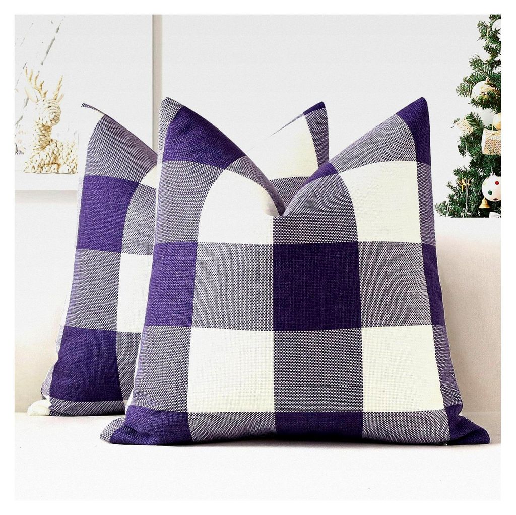 2er Set Kissenbezüge im Buffalo Plaid Design, Dekorative Weiche Plaid Wurfkissenbezüge für Wohnzimmer und Schlafzimmer (50x50cm, Violett)