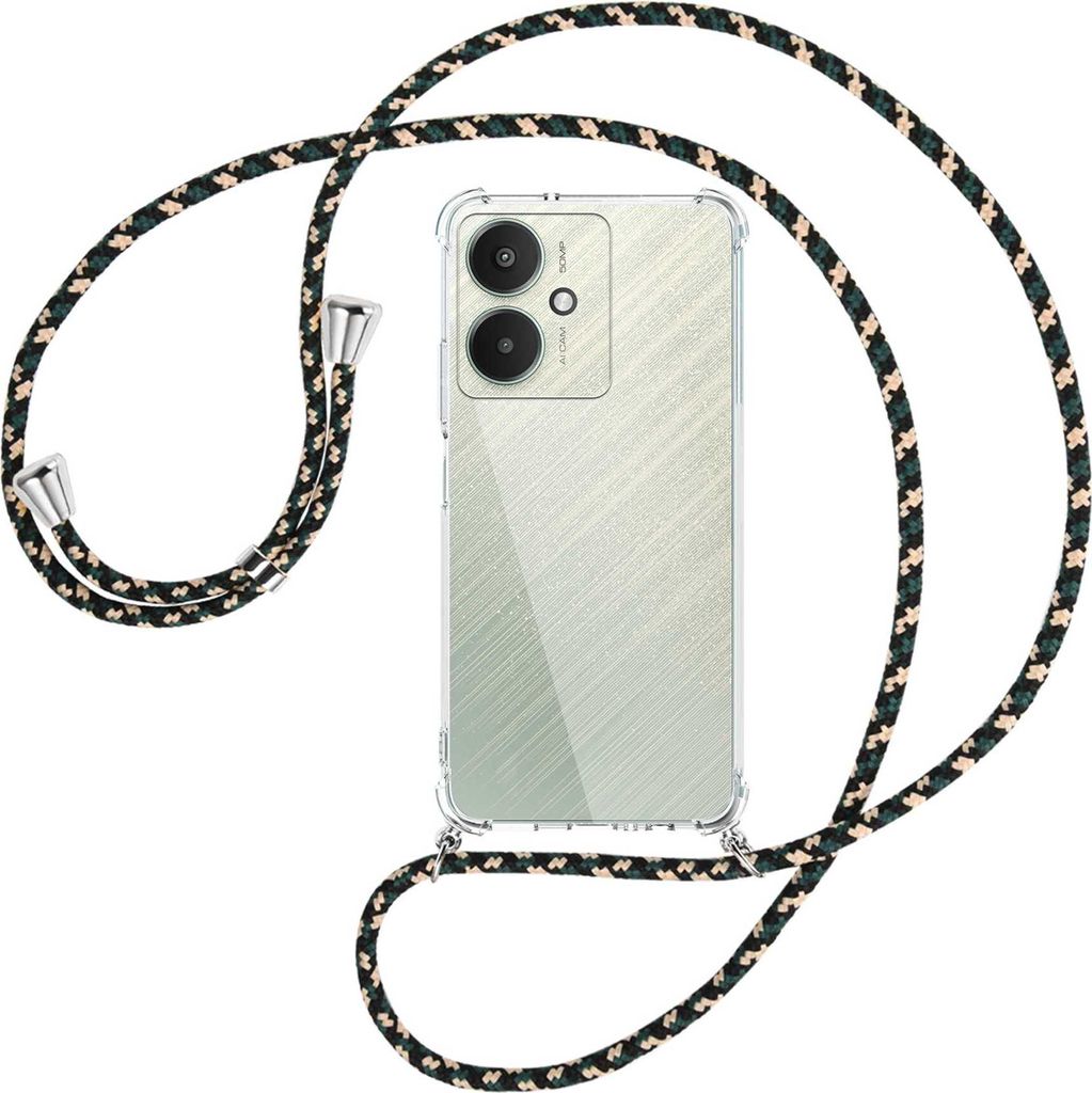 Handykette Backcover-Schutzhülle mit Band (Metall silberfarben) für Xiaomi Redmi 13C 5G, Poco M6 5G - camouflage