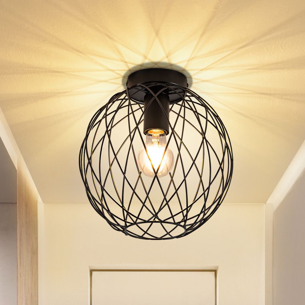 ZMH Deckenstrahler Schwarz Flurlampe Retro Wohnzimmerlampe 1 Flammig Decke Klein Deckenleuchten Industrial mit E27 Fassung Max.40W Metall , Ø 25cm