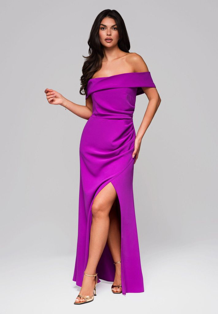 Ombre Abendkleid mit Carmen-Ausschnitt violet XS