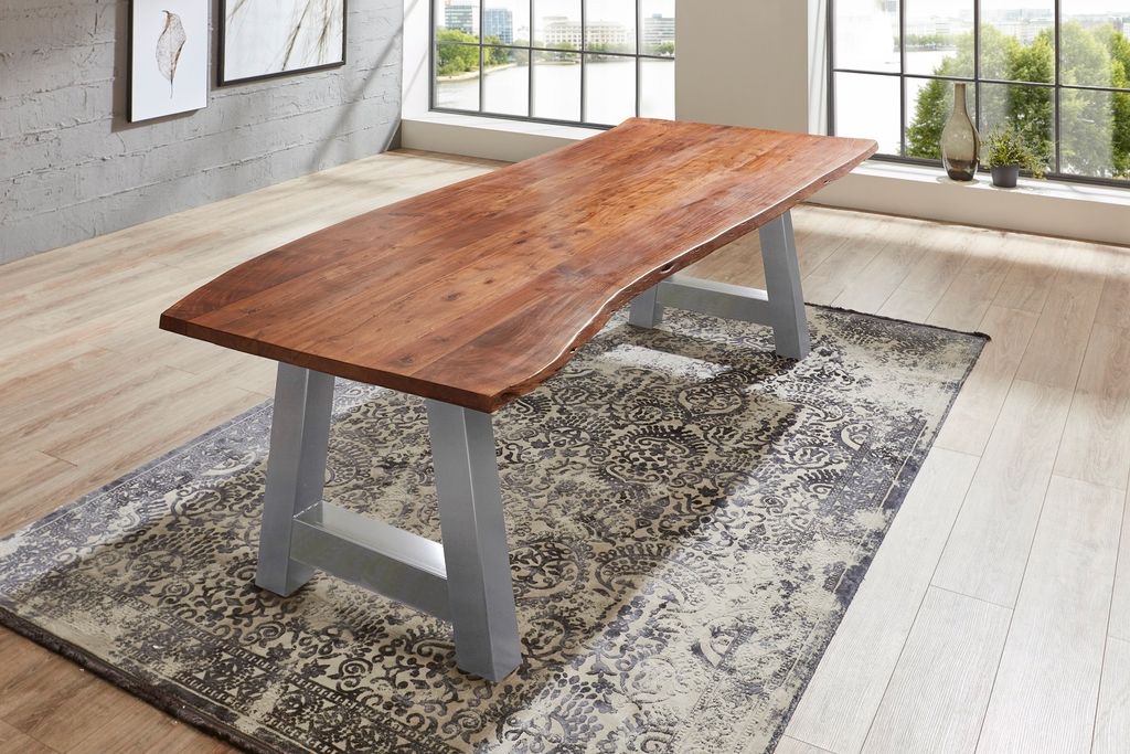 Esstisch Baumkante massiv Akazie nussbaum 180 x 90 silber ATHEN