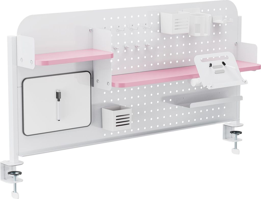 Schreibtisch-Organizer 'Sauda' 114 x 68 cm Stecktafel mit Zubehör Klemmhalterung Stahl Weiß/Rosa