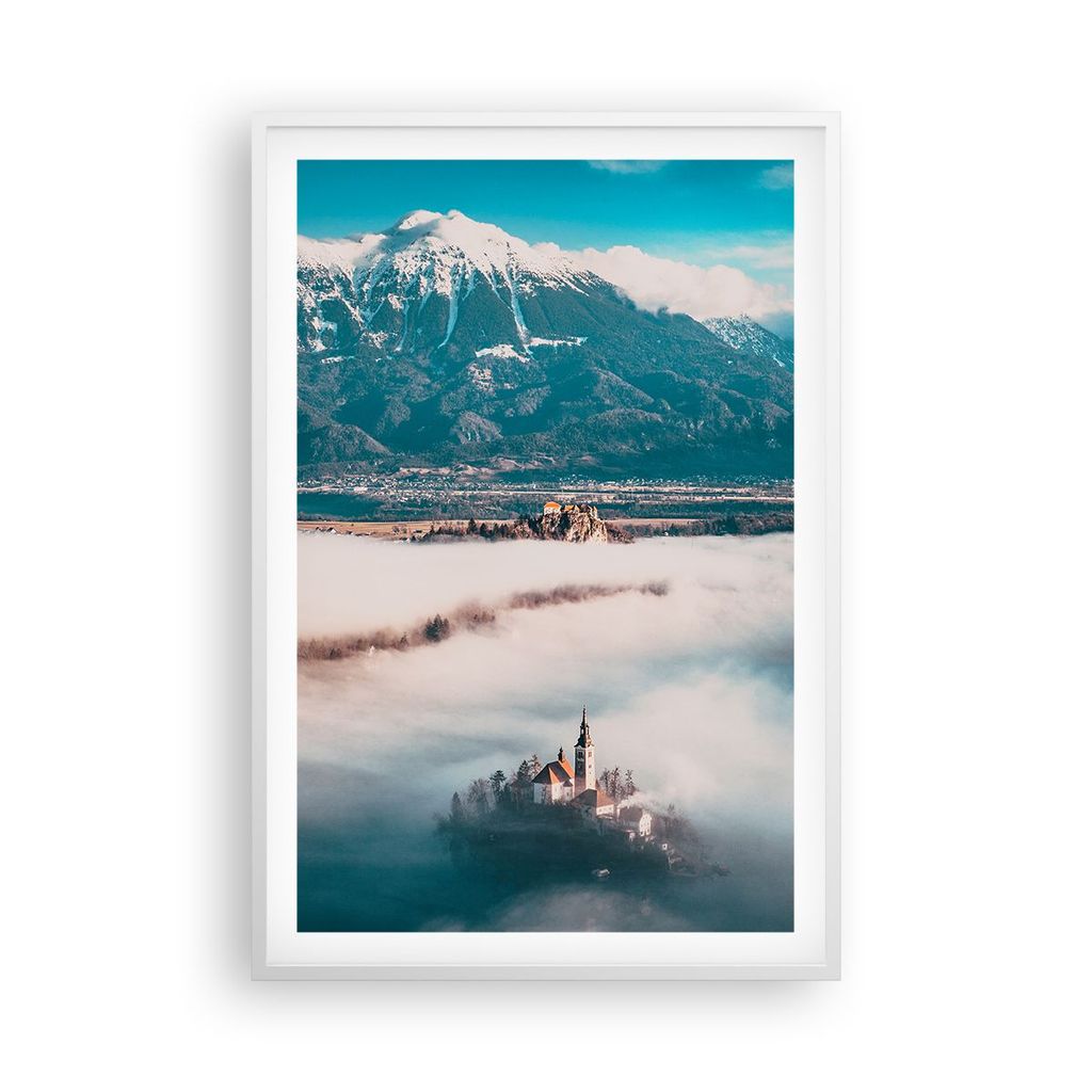 Gerahmtes Poster - Weißer Rahmen - Winter Berge Wolken - 61x91,5 cm - Wand Bild - Wanddeko - Wandbilder - Kunstposter - Wandposter - Bilderrahmen ...