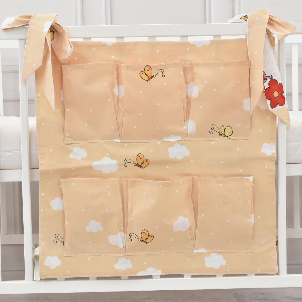 Baby Delux Babybett Organizer Betttasche mit 6 Fächern Aufbewahrung für Kinderbett Laufgitter Gärtner beige