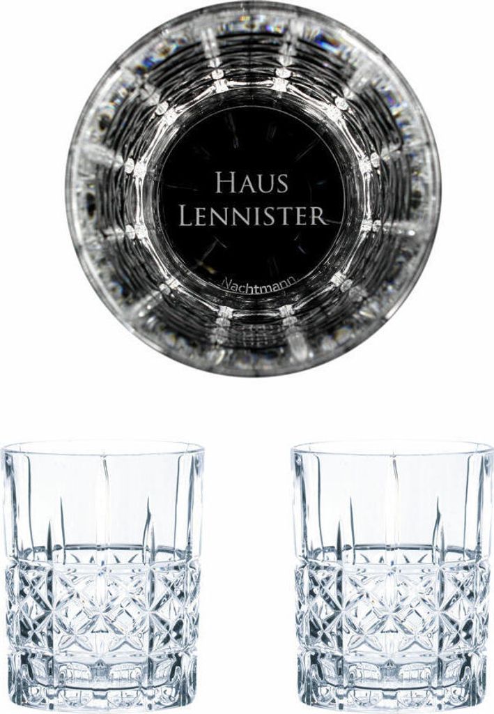 Game of Thrones Whiskygläser Set Haus Lennister, Lannister, Graviertes Whiskyglas, GoT, 2 Stück, Kristallglas, 345 ml