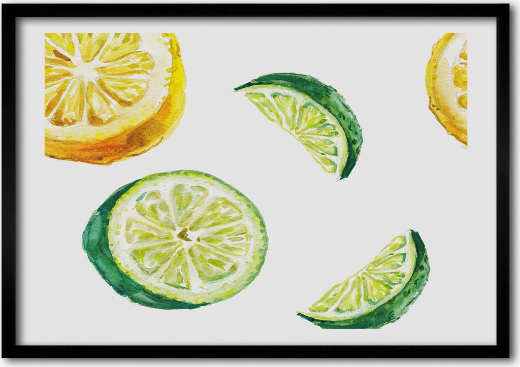 Bild - Bilderrahmen - 100 cm x 70 cm - MDF - Rahmen - Foto - Wandkunst Zitrone und Limette