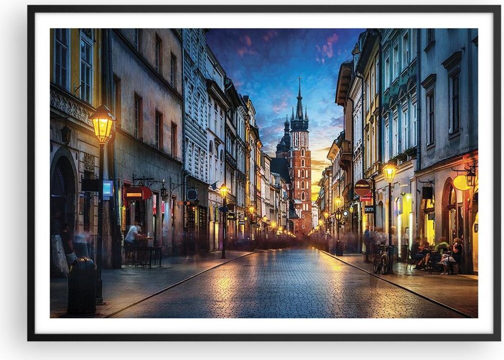 Gerahmtes Poster - Schwarzer Rahmen - Krakau Kirche Mariacki - 100x70 cm - Wand Bild - Wanddeko - Wandbilder - Kunstposter - Wandposter - Bilderrah...