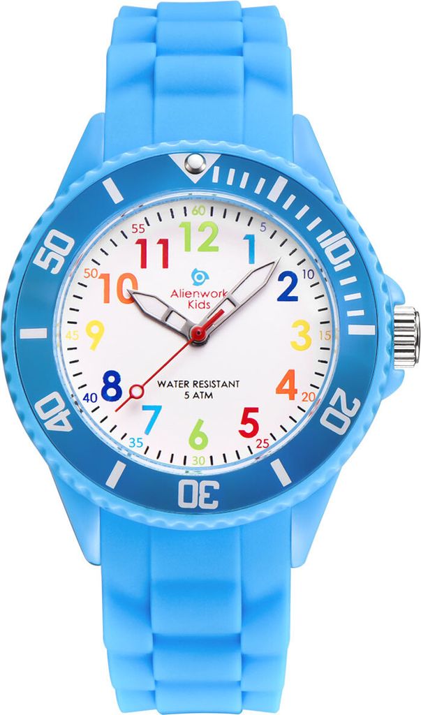 Alienwork Kids Lernuhr Kinderuhr Jungen MŠdchen Hellblau Produktbild 