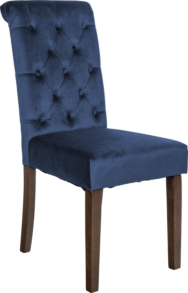CLP Sedia da pranzo Lisburn con schienale in design Chesterfield, velluto blu