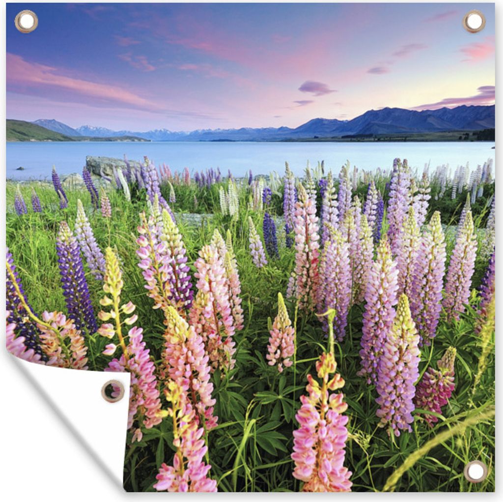 MuchoWow 100x100 cm Outdoor-Poster Gartendeko Sichtschutz Garten Poster für den Garten Blumen - Wasser - Neuseeland