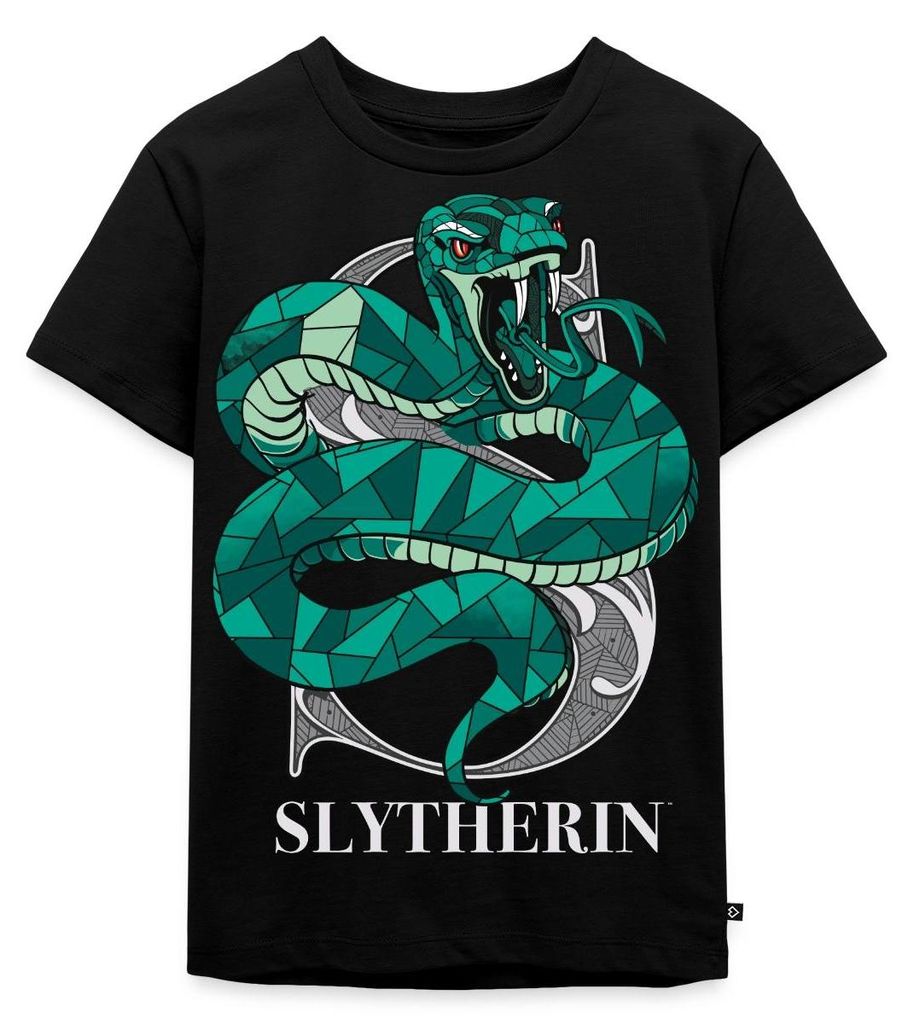 Spreadshirt Harry Potter Slytherin Wappen Monochrom Kinder Premium T-Shirt, 110/116 (4 Jahre), Schwarz