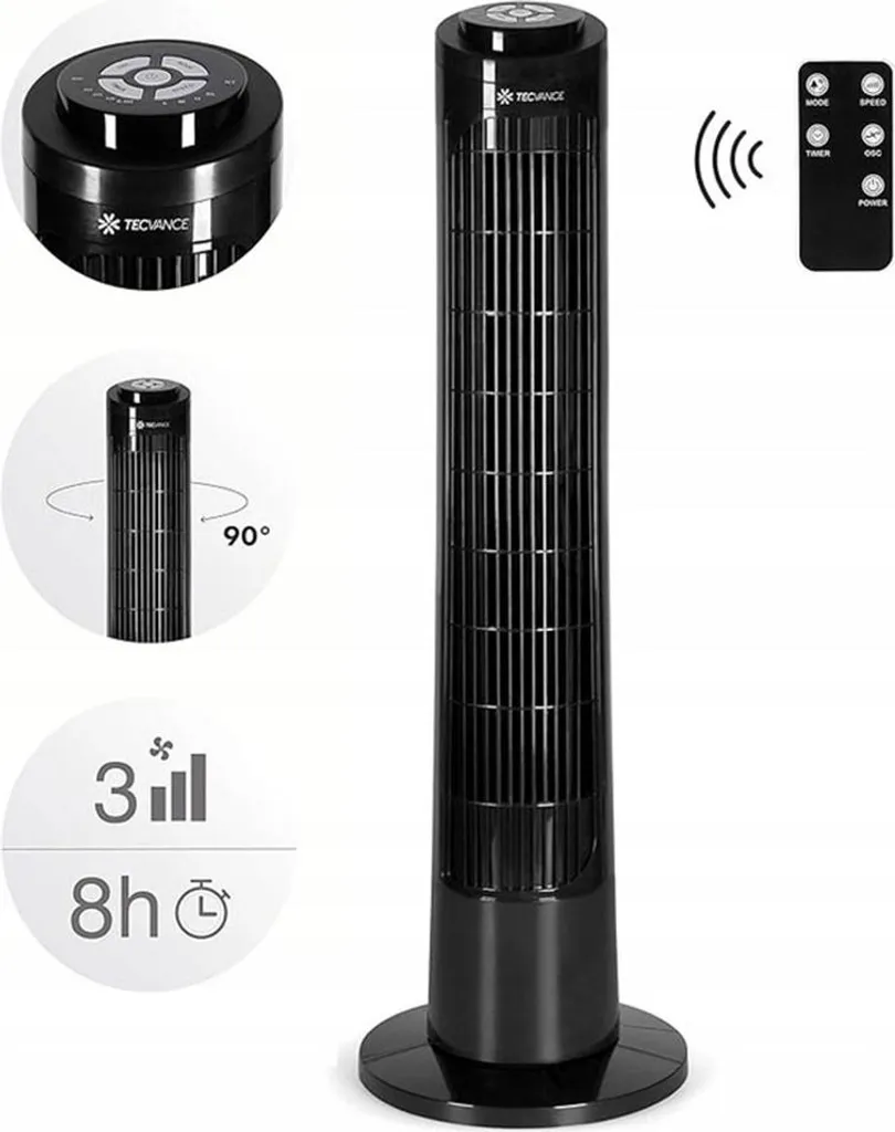 Ventilatore a Torre Tecvance Nero BASIC: Design Sottile 76cm - 5