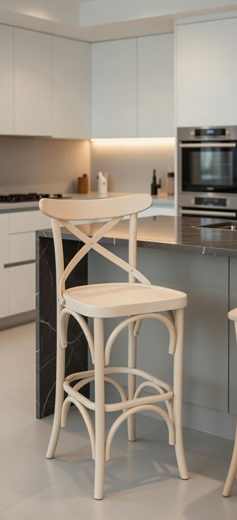 Holz Barhocker Beige Mit Ergonomischer Rückenlehne