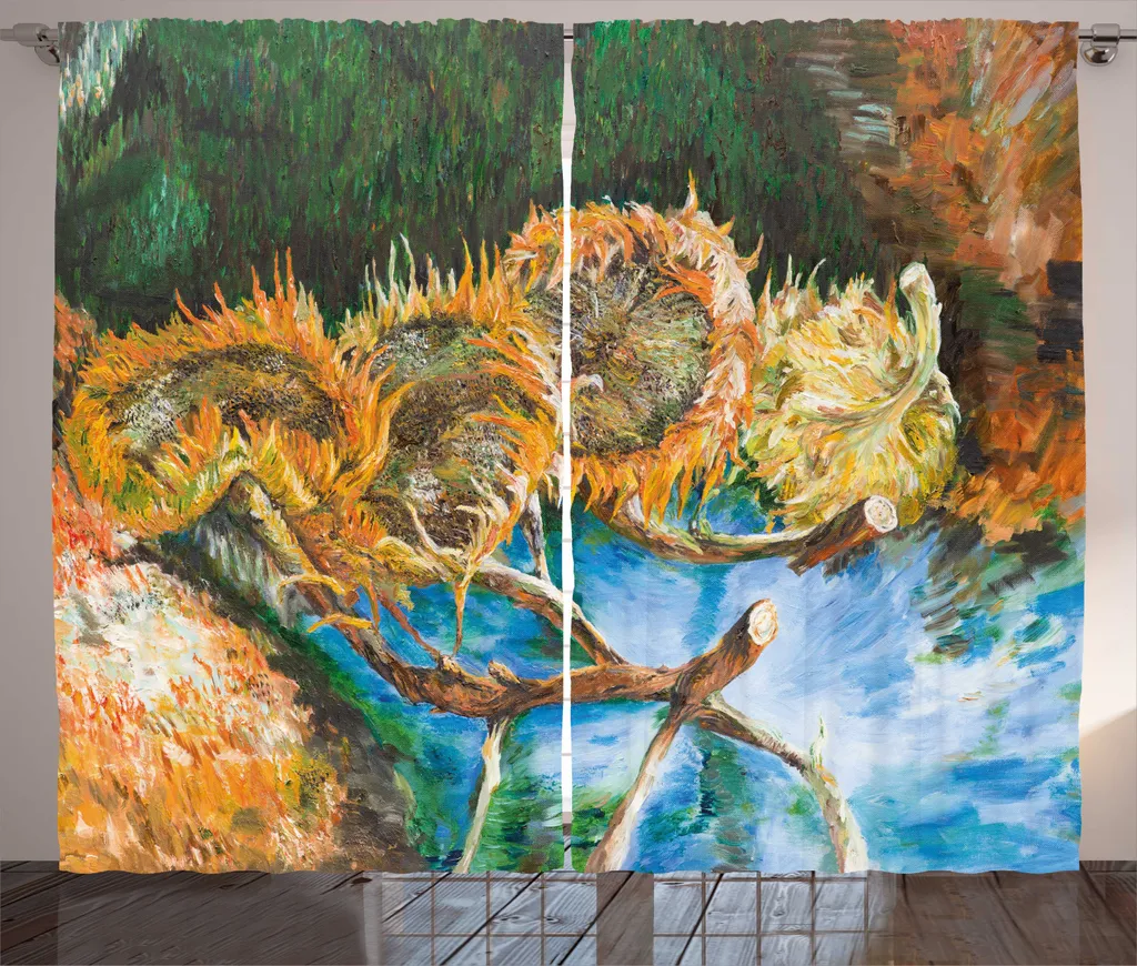 Rideau de Salon Effet Peinture à l'Huile Tournesols Rustique 280x225