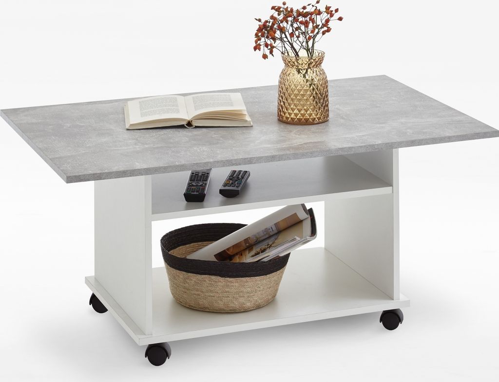 Couchtisch >AZUR< in weiß-Beton LA - 100x44x60cm (BxHxT)