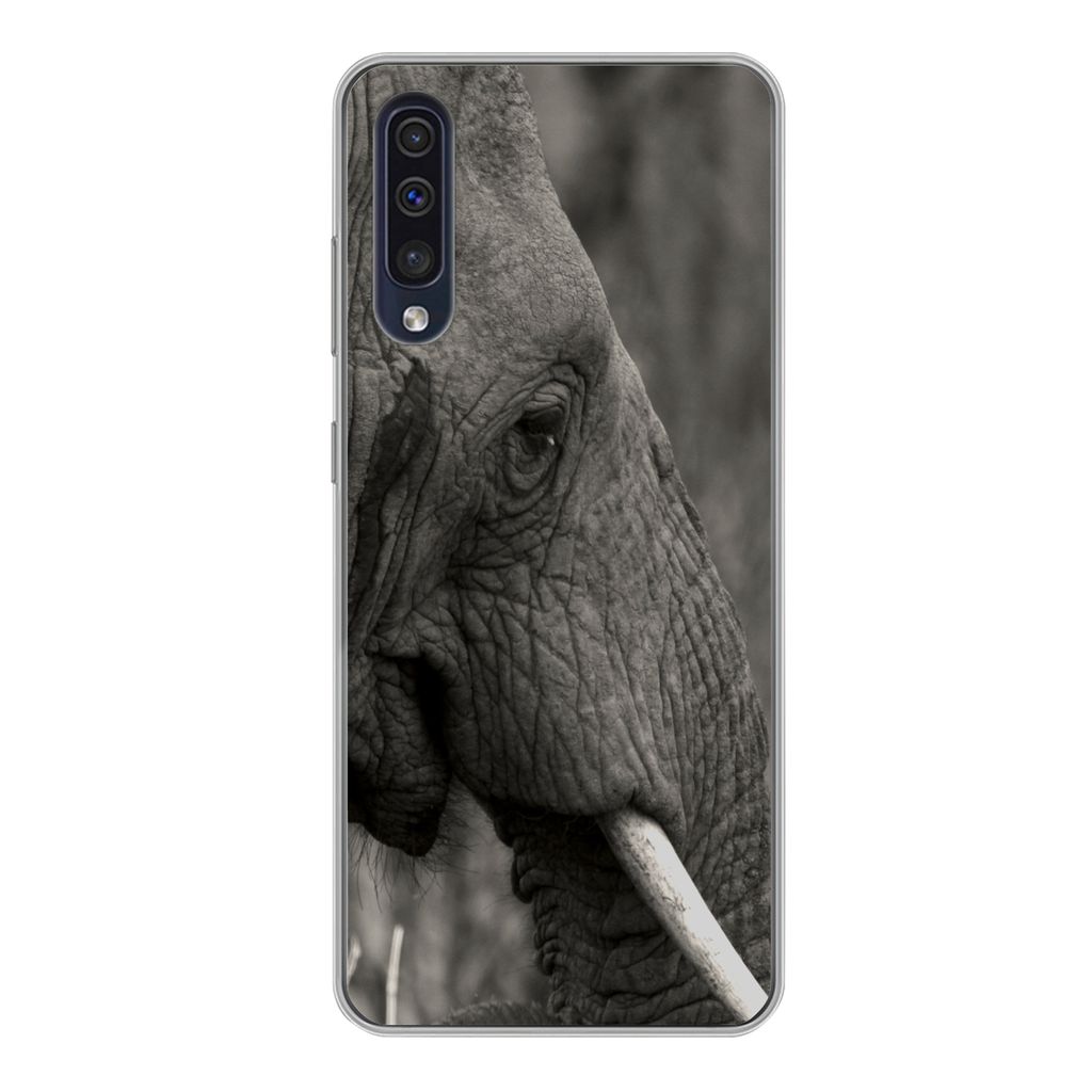 MuchoWow Handyhülle Schutzhülle Hülle für Samsung Galaxy A50 Elefant - Tiere - Schwarz - Weiß Silikon Softcase Handy Hülle - Mobiltelefonh...