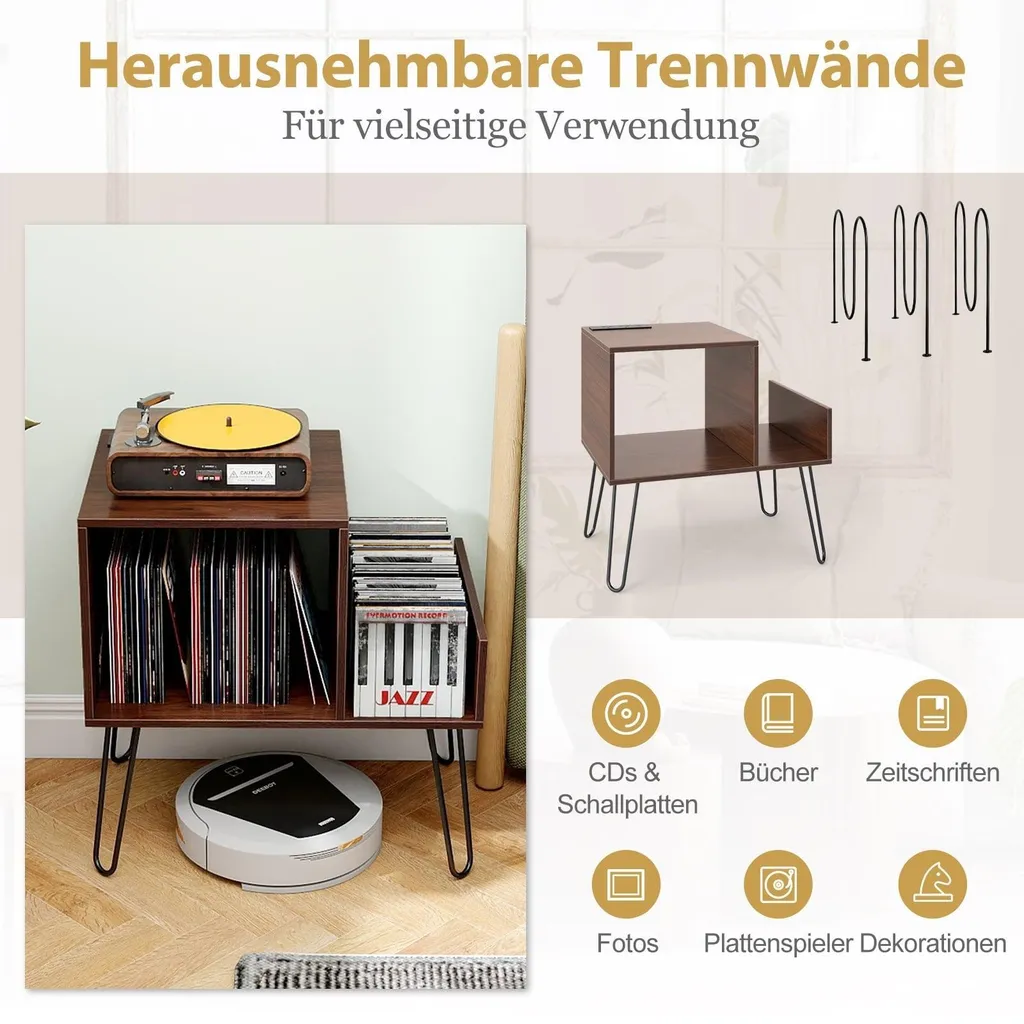Support Platine Vinyle avec Prises USB, Buffet Vintage Marron Capacité - 4