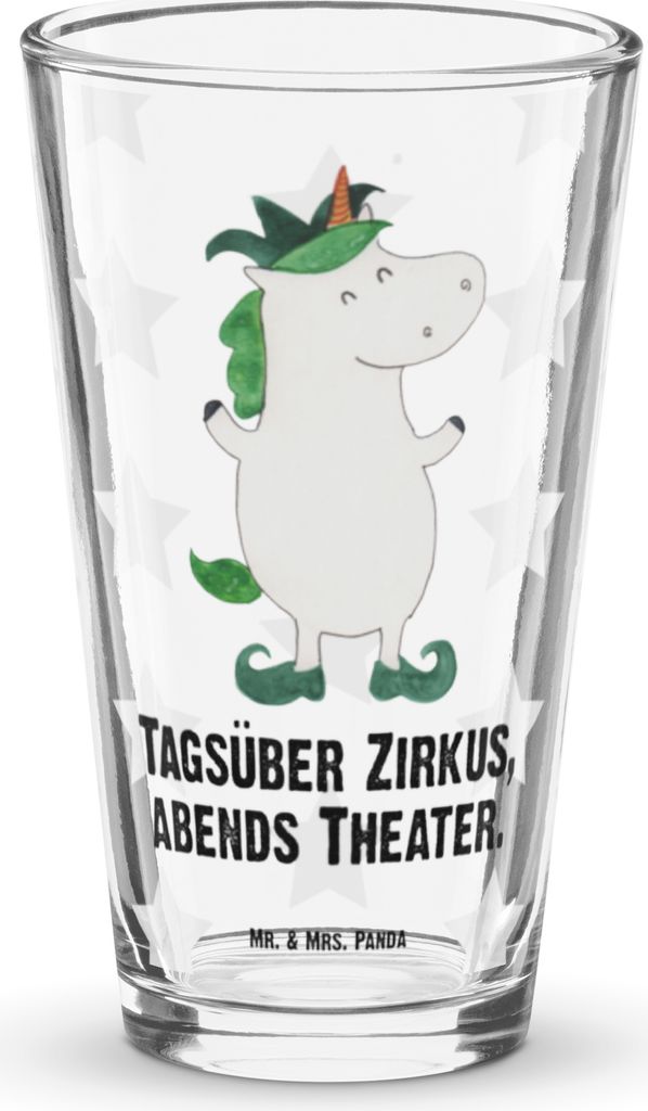 Mr. & Mrs. Panda Cocktailglas Einhorn Joker - Transparent - Geschenk, Unicorn, Einhörner, Wasserglas, Hofnarr, Longdrinkglas, Gaukler, Tumbler, Bi...