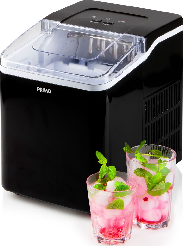 PRIMO PR407IB Eiswürfelmaschine - Eiswürfelbereiter mit Eislöffel - 1,6 L - 12kg/24h - 9 Min. - Schwarz