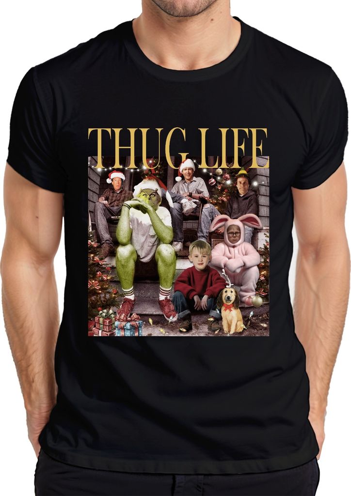 Thug Life Grinch Kevin Allein Zuhause - Weihnachten Christmas Xmas Herren T-Shirt, Schwarz, XXL