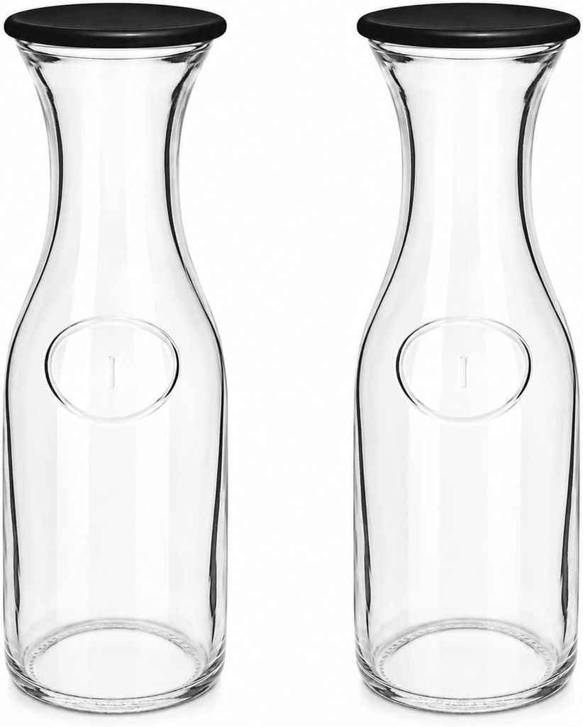 Glaskaraffe 2er Set 1L mit Deckel Wasserkaraffe Saftkaraffe Produktbild 