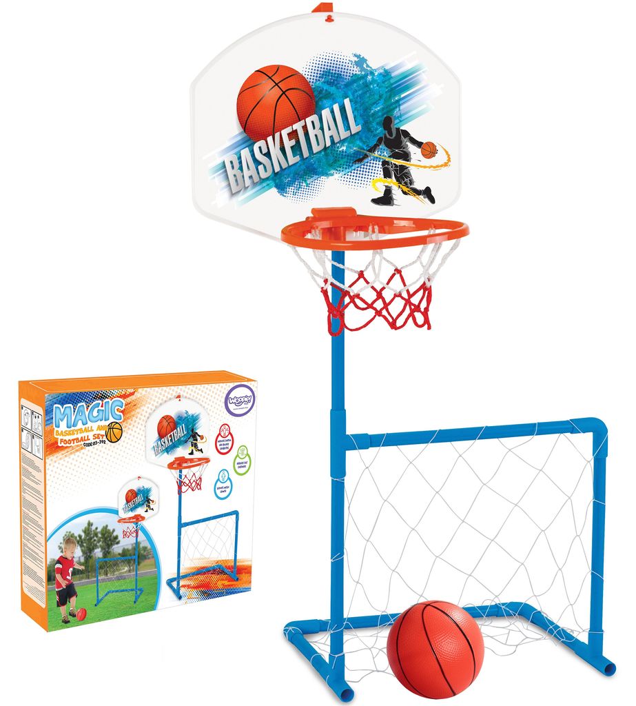 WOOPIE 2-in-1 set: basketbaldoel + voetbaldoel + bal Productafbeelding 