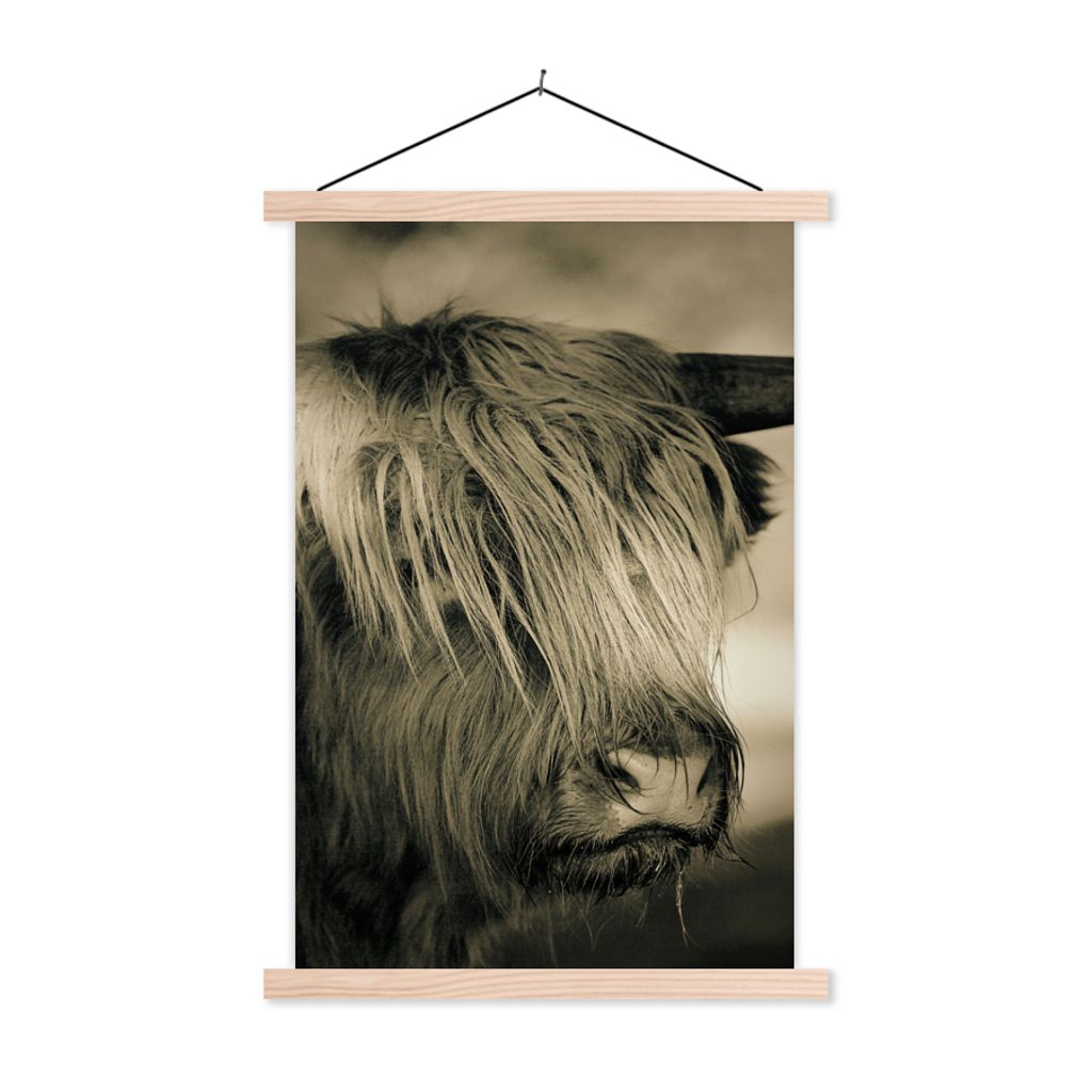 MuchoWow Textilposter Schottischer Highlander - Tiere - Haare 120x180 cm mit holzfarbenen Rahmen - Textil-Plakat