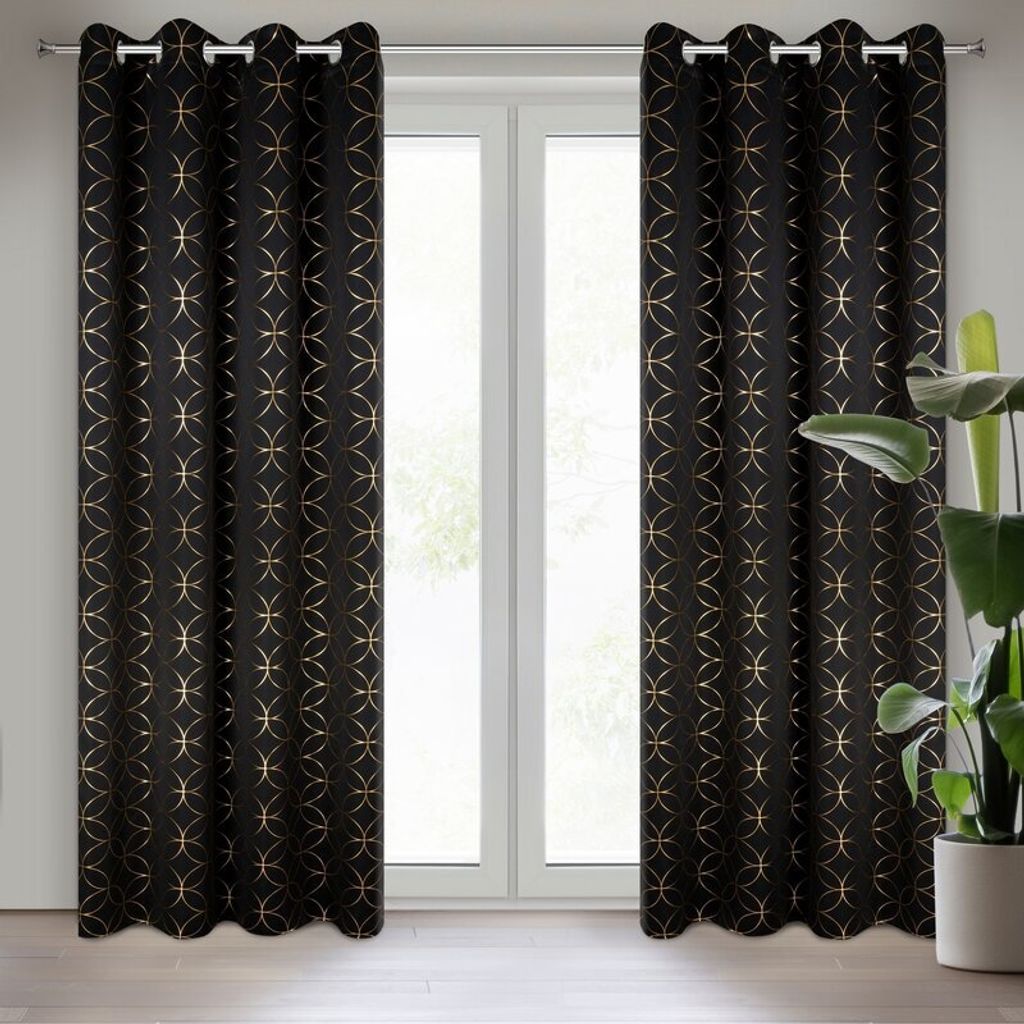 Vorhang ABELLA schwarz gold 135x250 cm Ösen Ösenvorhang