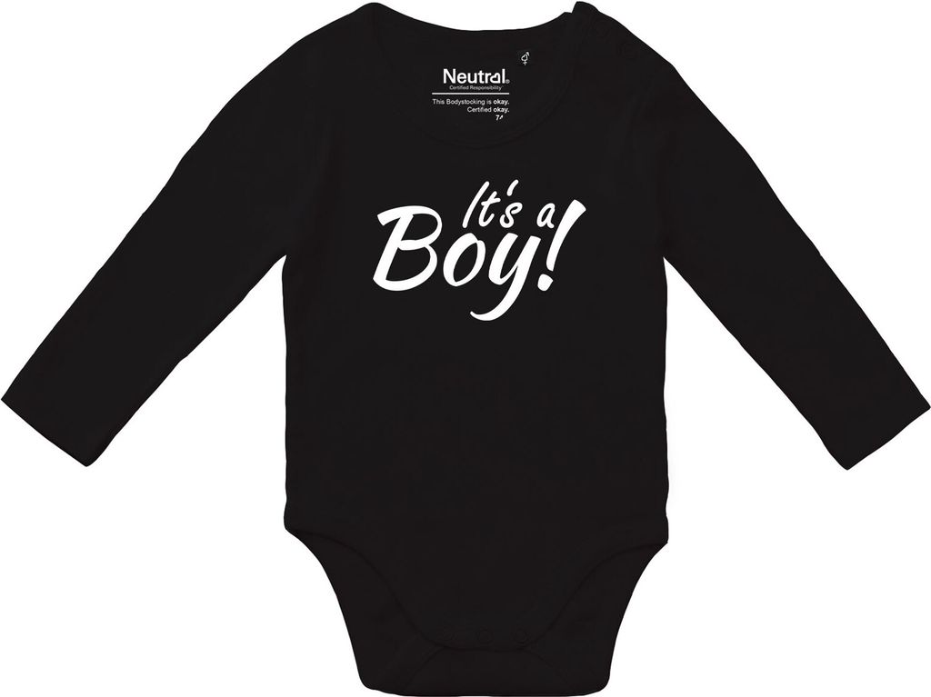Huuraa Baby Body It`s a Boy! Schriftzug 74 Black Baumwolle Fairtrade Langarmbody Geschenkidee