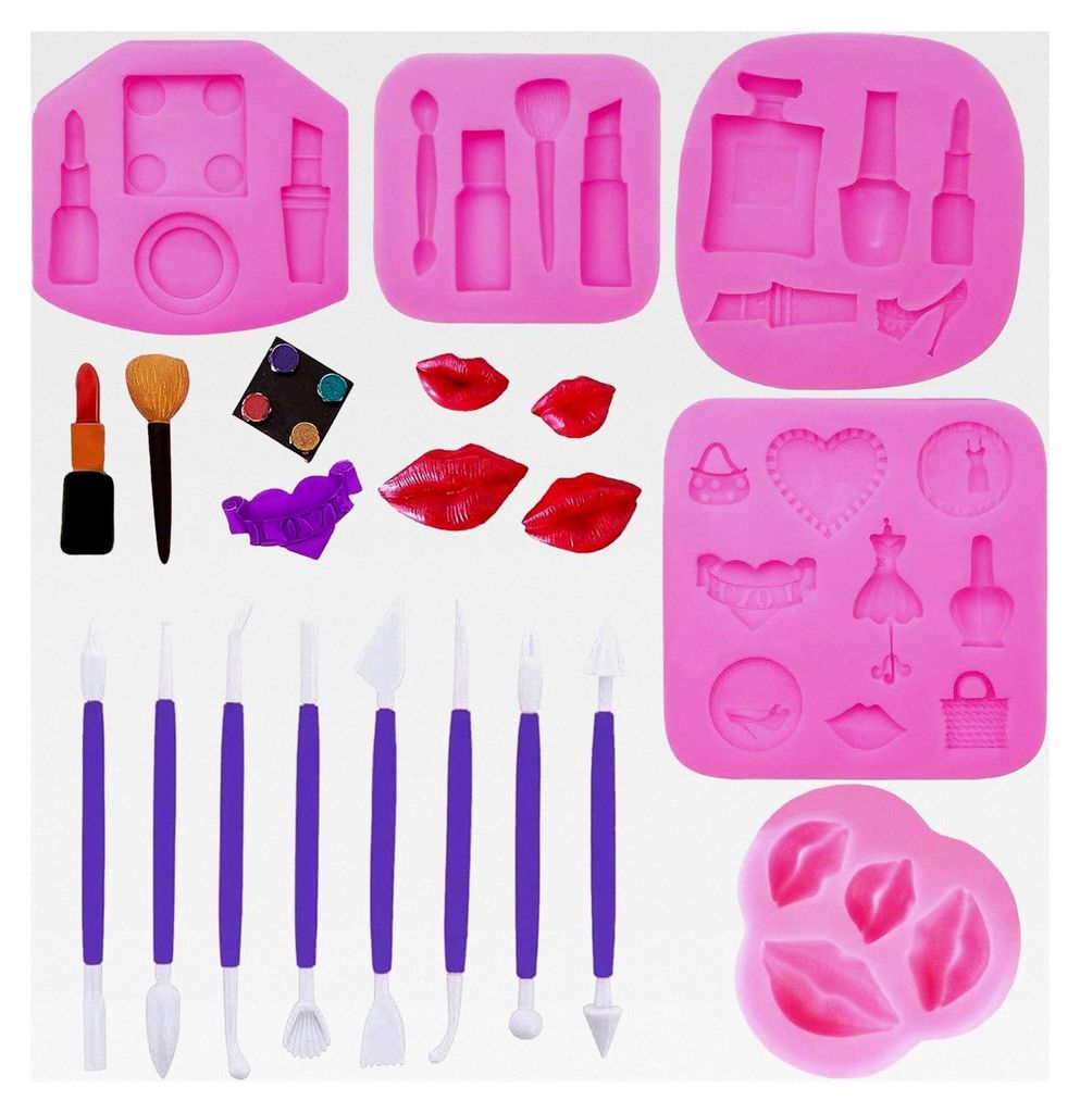 14 Stück Silikonformen für Make-up-Design, 3D Lippenstift Silikon Backform für Fondant und DIY Kuchen