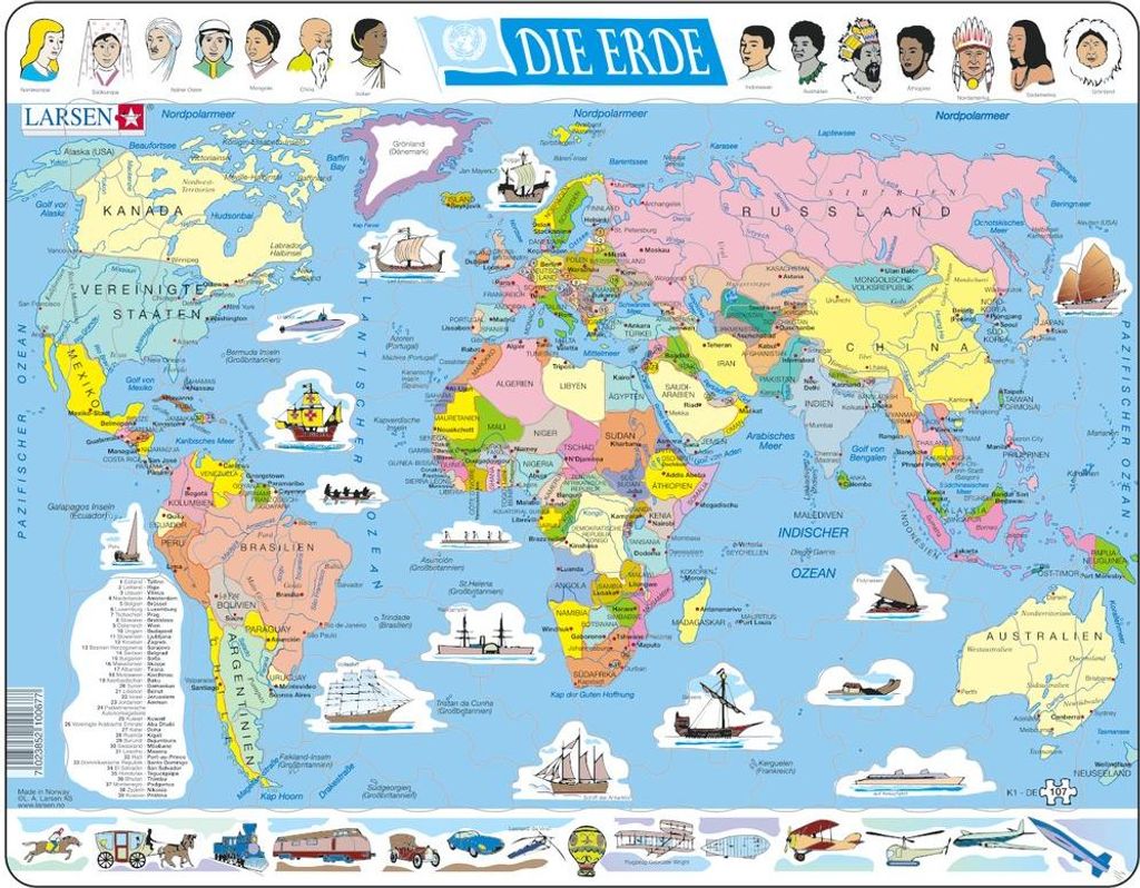 Larsen Puzzle Die Erde (politische Weltkarte) 107-tlg.