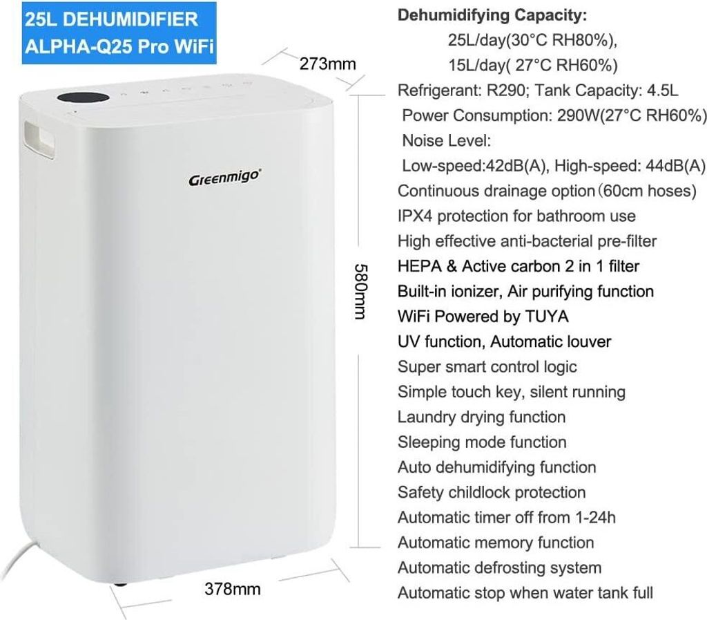 Greenmigo Luftentfeuchter ALPHA-Q25 Pro WiFi für Räume bis Produktbild 7