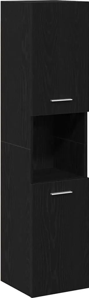 vidaXL Mobile da bagno con ripiano in rovere nero 30 x 30 x 130 cm