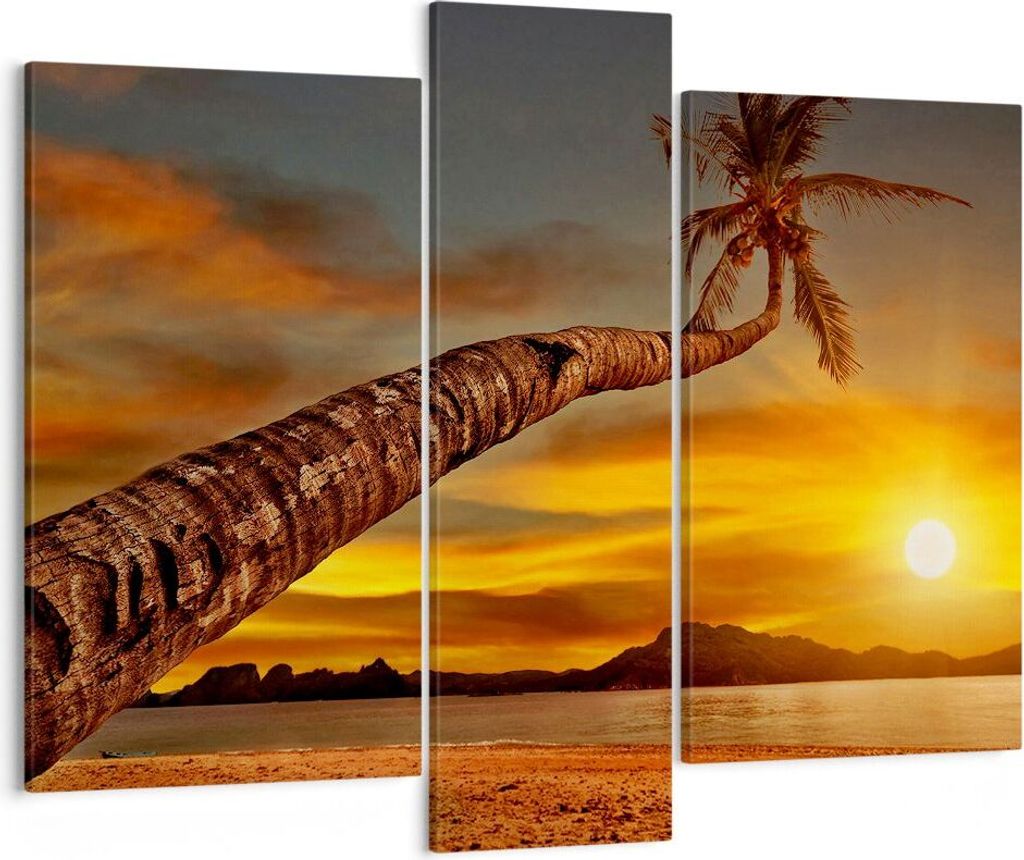 Bild auf Leinwand - Leinwandbild - Palme Landschaft Sonne - 95x80cm - Wand Bild - Wanddeko - Leinwanddruck - Bilder - Kunstdruck - Wanddekoration -...