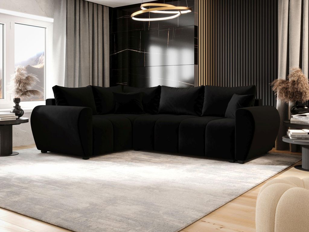 BEDANTE ECKSOFA MOLISA L PLUS Itaka 15 Links Schwarz mit Schlaffunktion L-Form Sofa mit Stauraum Bettkasten Wohnzimmersofa Couch Sofa Bettsofa Bett...
